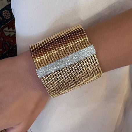 Wide Gold Diamond Tubogas Cuff Bracelet