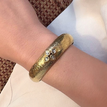 Gold Diamond Quatrefoil Bangle Bracelet