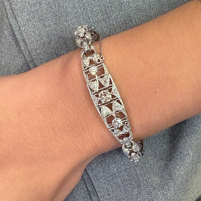 Art Deco Platinum Diamond Openwork Bracelet