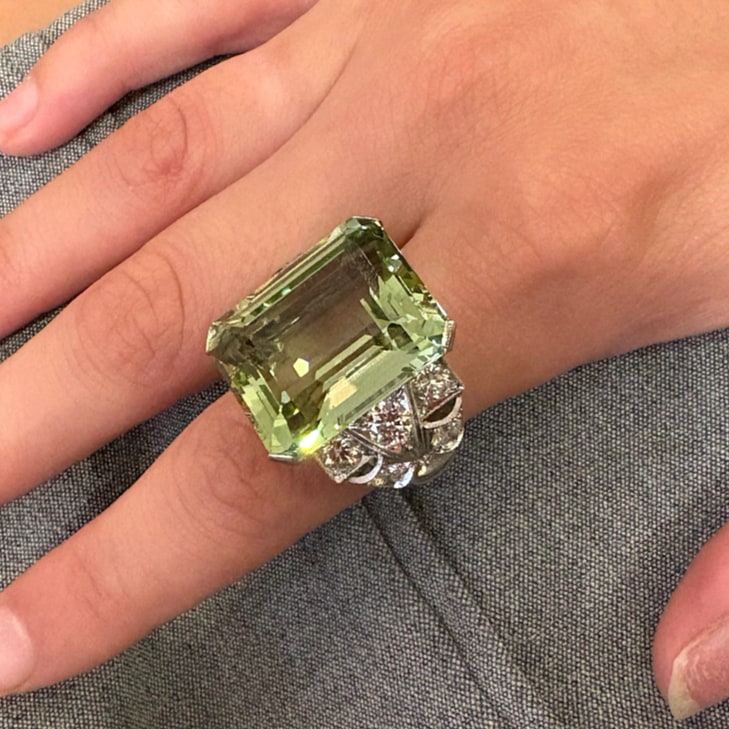 Emerald Cut Green Beryl Diamond Ring