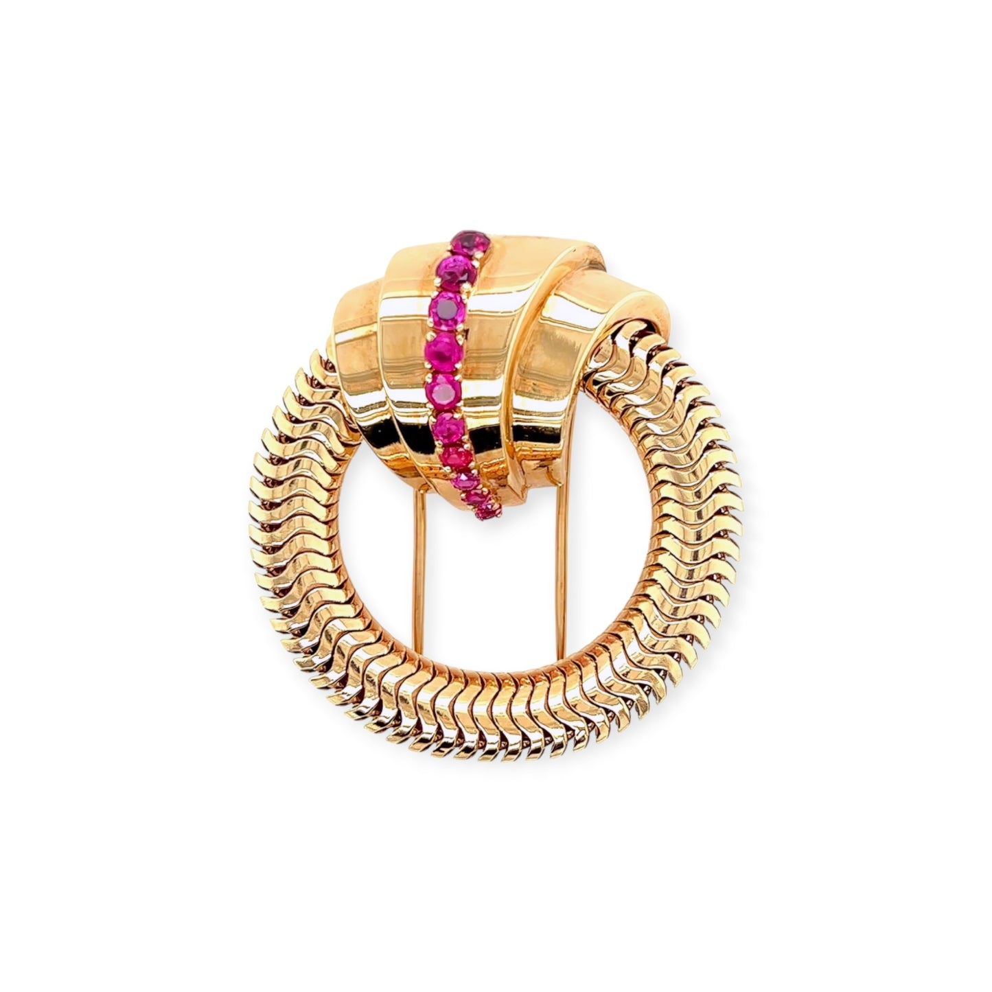 1940s Rose Gold Ruby Circle Brooch