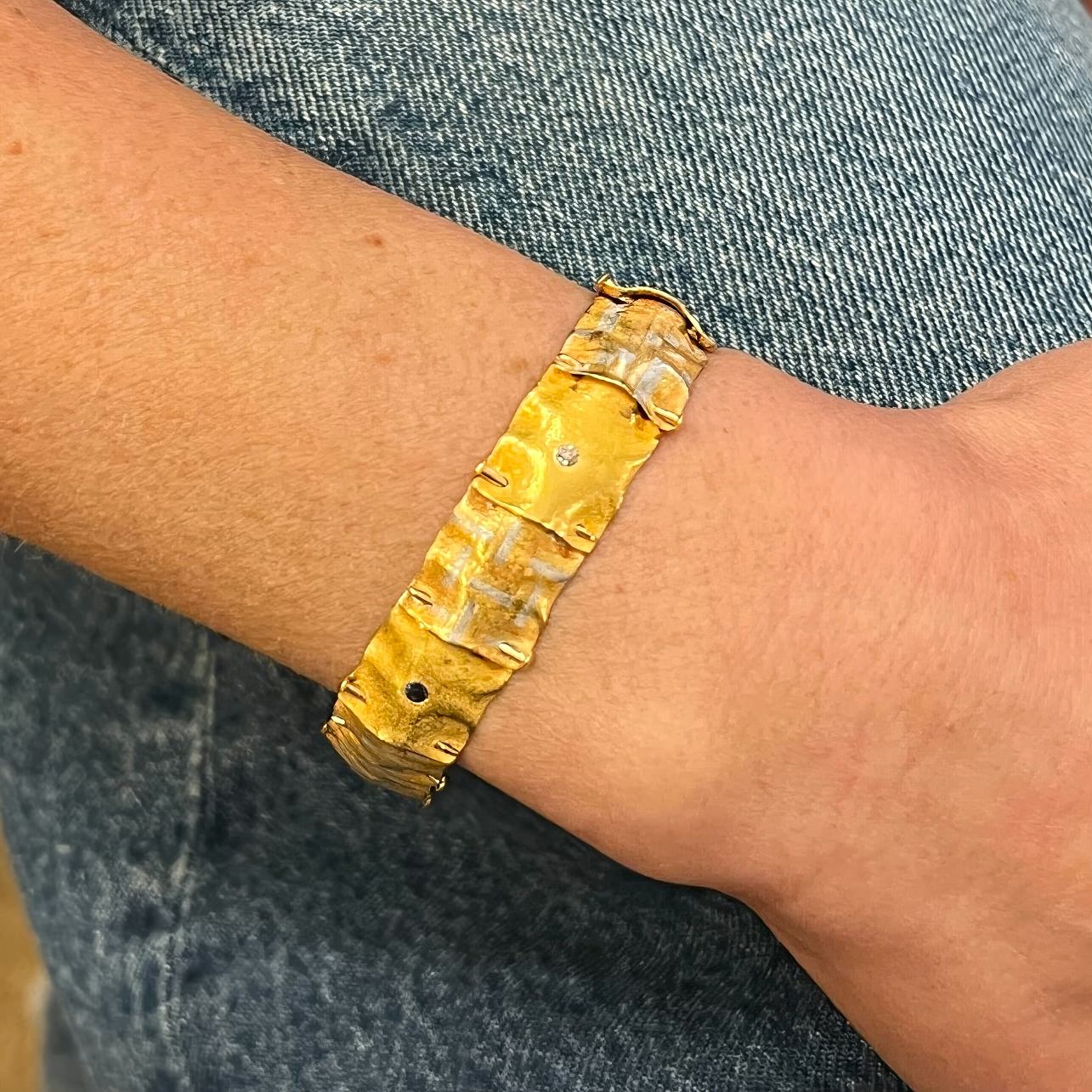 AJ Hedges Handkerchief Gold Diamond Sapphire Bracelet