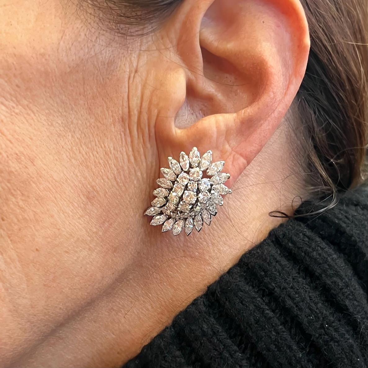 Platinum Diamond Paisley Cluster Earrings