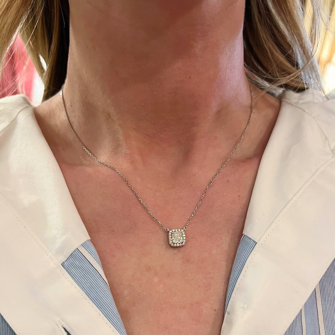 Cushion Cut Diamond White Gold Pendant Necklace