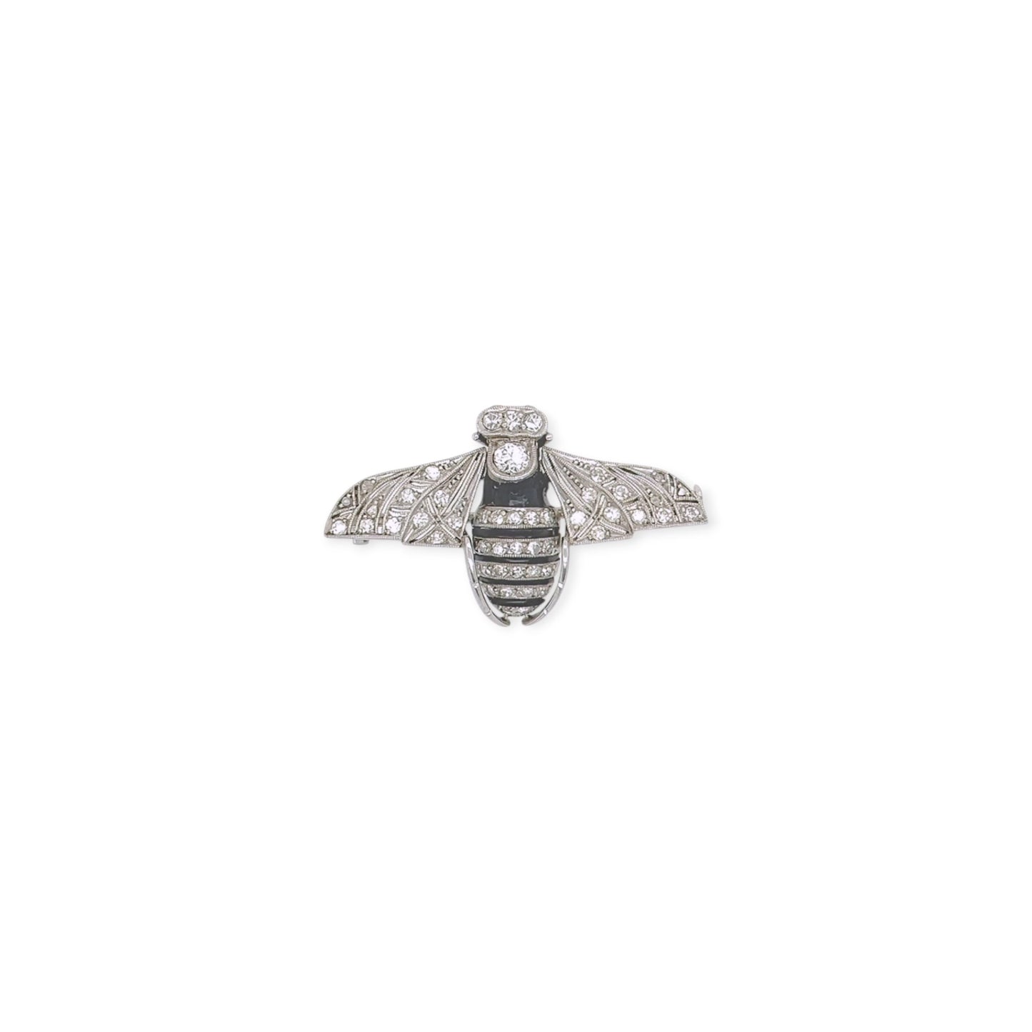 Black Onyx Enamel Diamond Bee Brooch