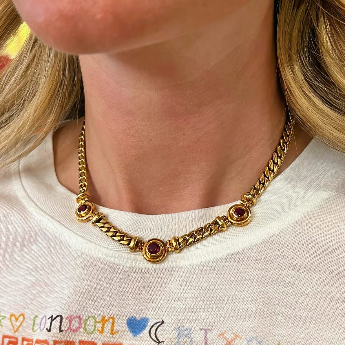 Theo Fennell Gold Ruby Curb Link Necklace