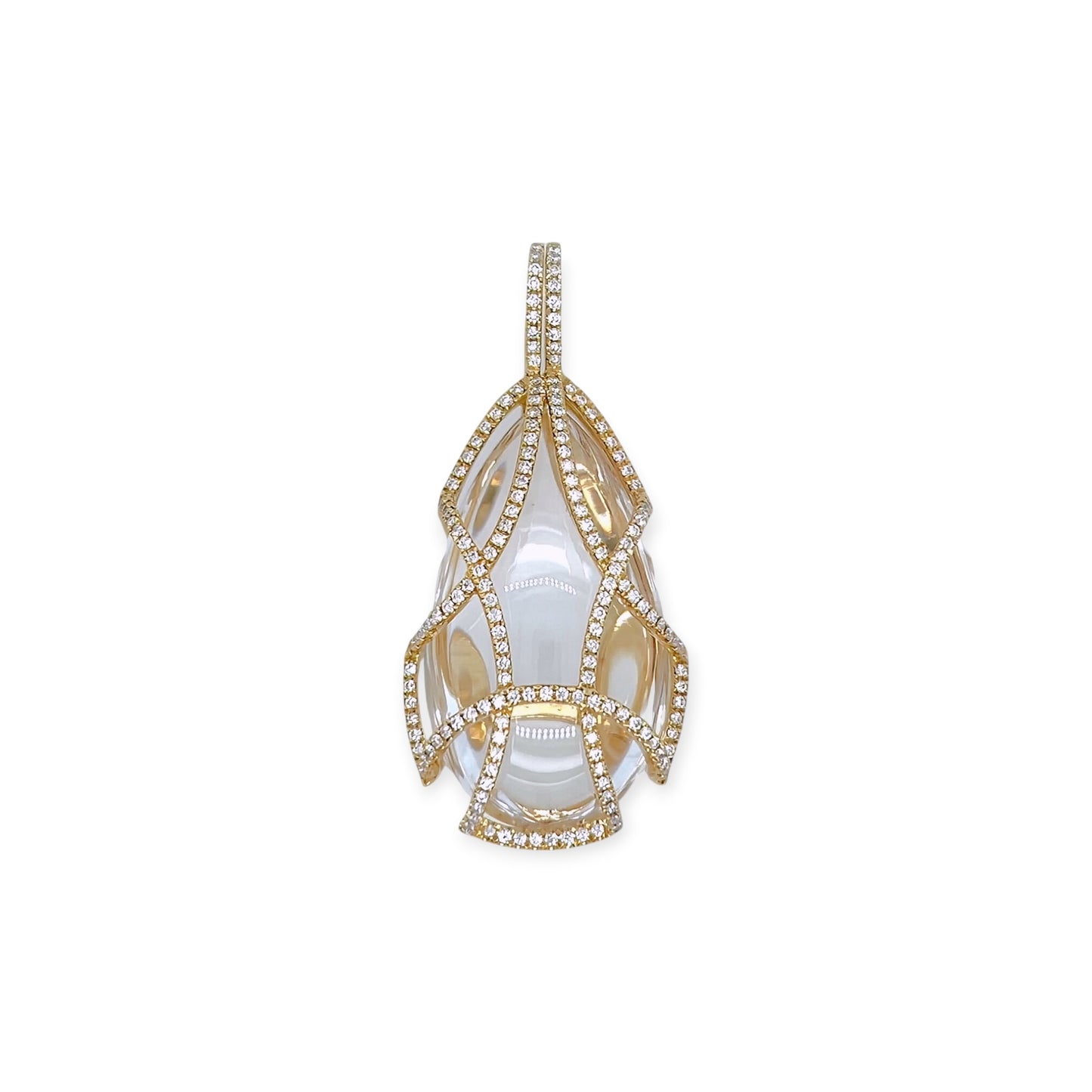 Goshwara Rock Crystal Diamond Gold Cage Pendant