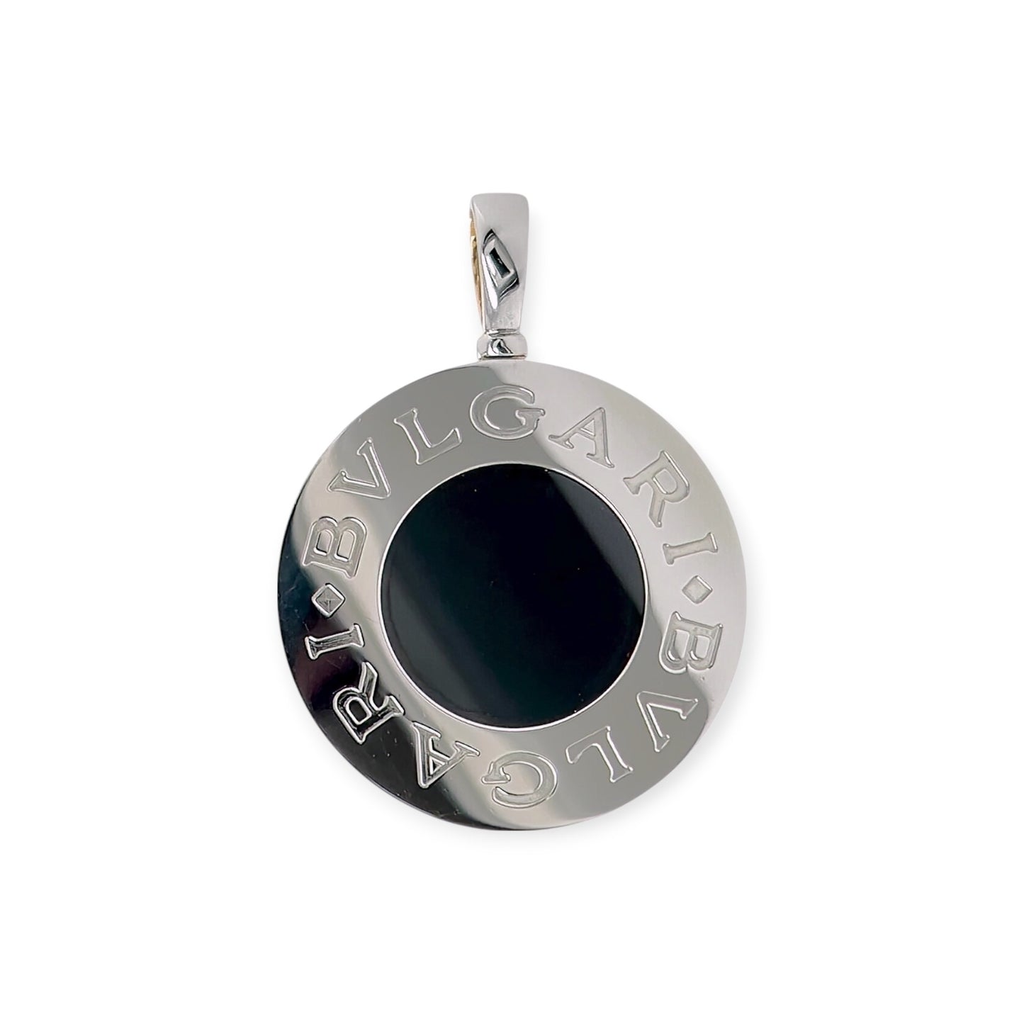 Bulgari Black Onyx Gold Stainless Steel Disc Pendant