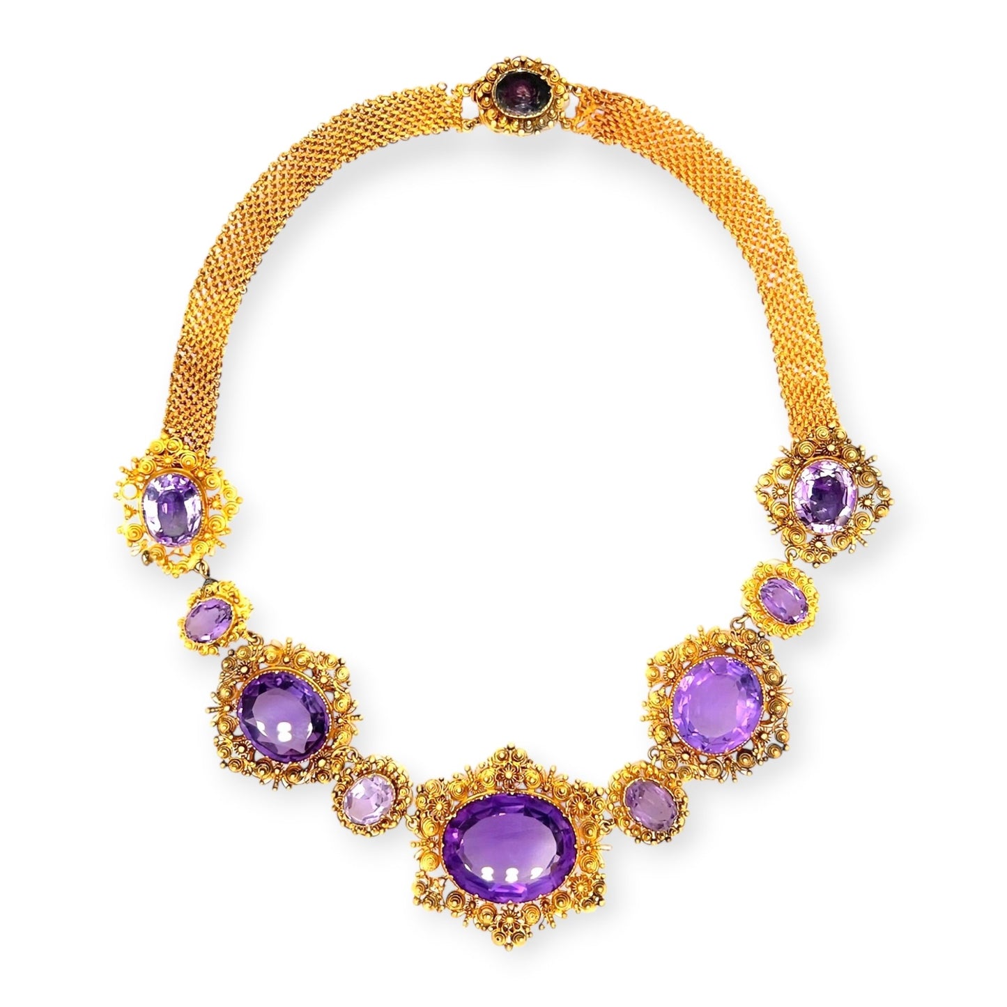 Georgian Amethyst Gold Cannetille Necklace