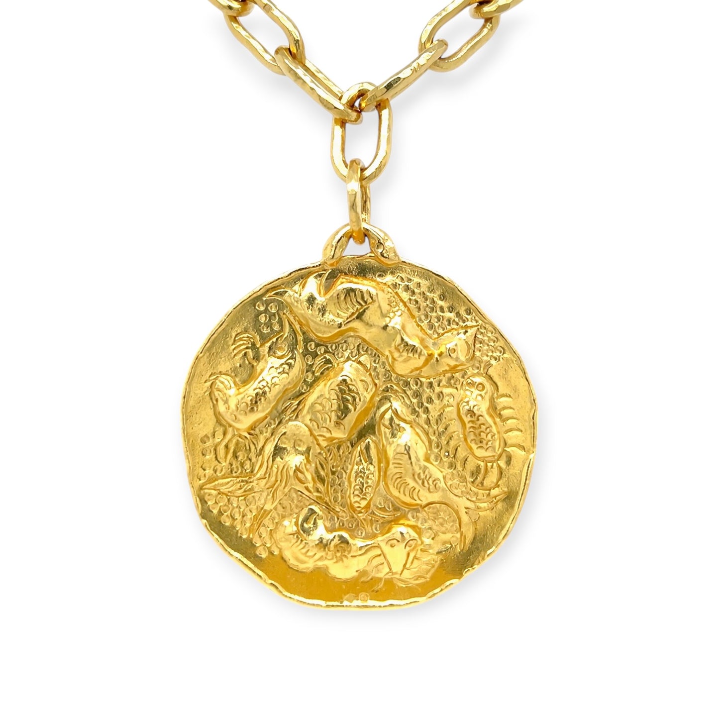 1970s Jean Mahie Gold Pisces Medallion Necklace, Retailed by Cartier