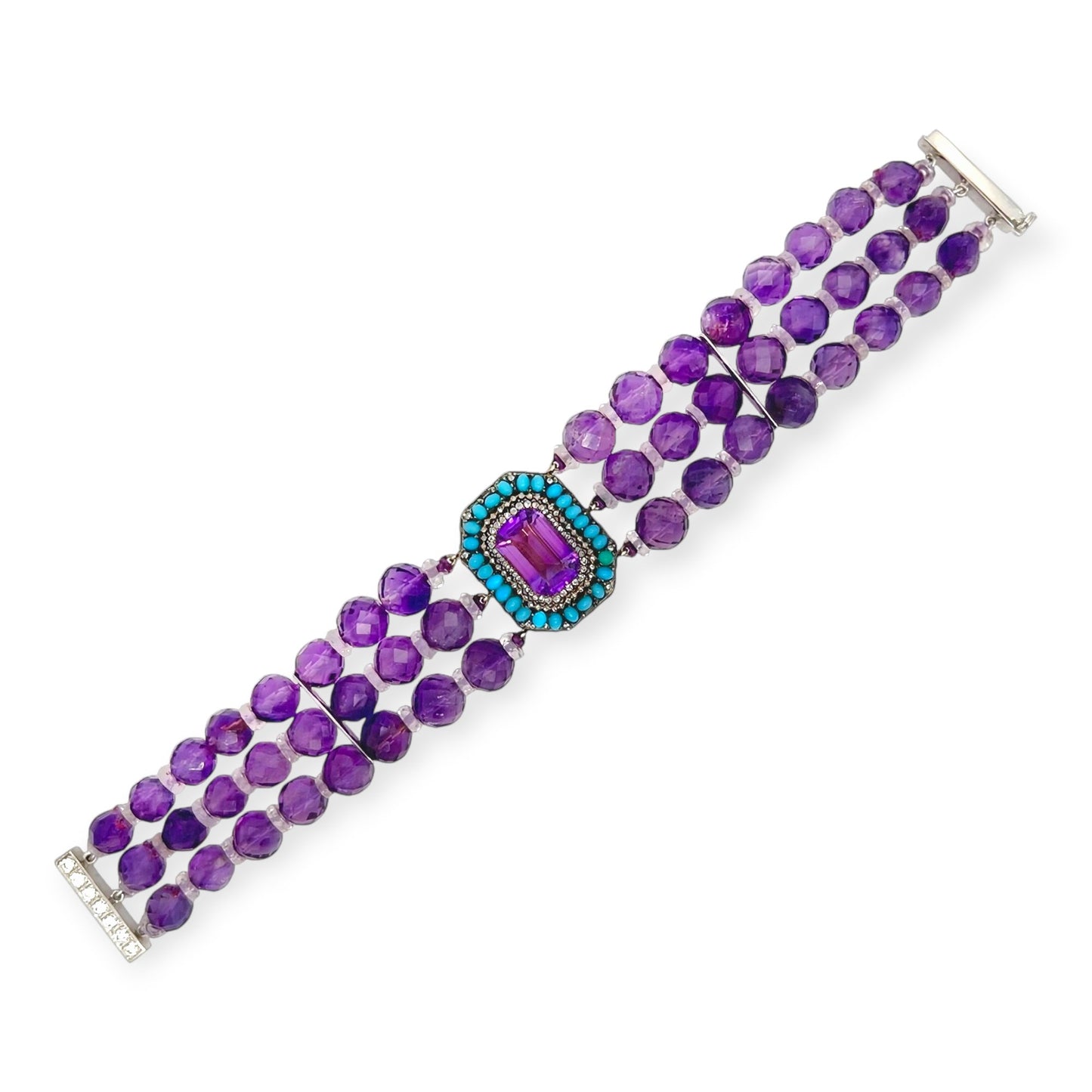 Amethyst Turquoise Diamond Bracelet Brooch