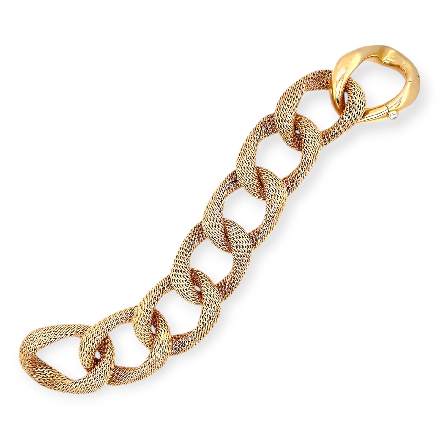 Gold and Diamond Mesh Curb Link Bracelet
