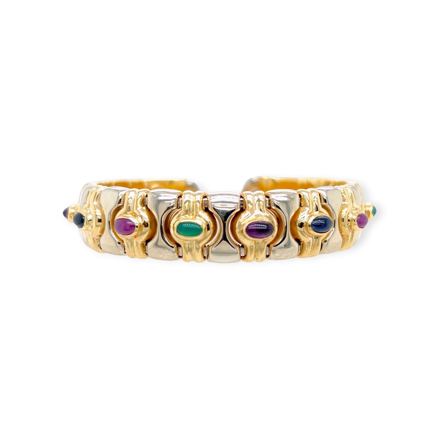 Two Tone Gold Multi Gem Bangle Bracelet