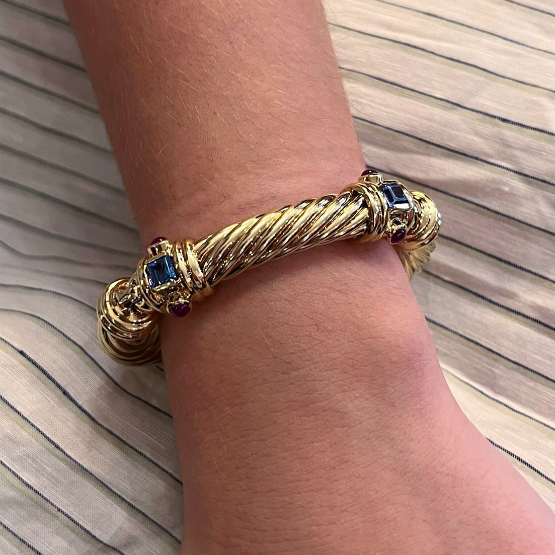 David Yurman Renaissance Cablespira Gold Ruby Sapphire Bracelet