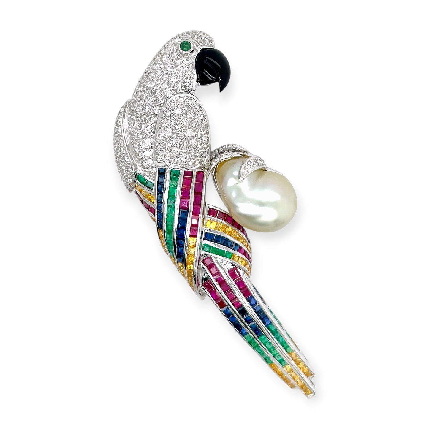 Multi Gem Pearl Parrot Brooch