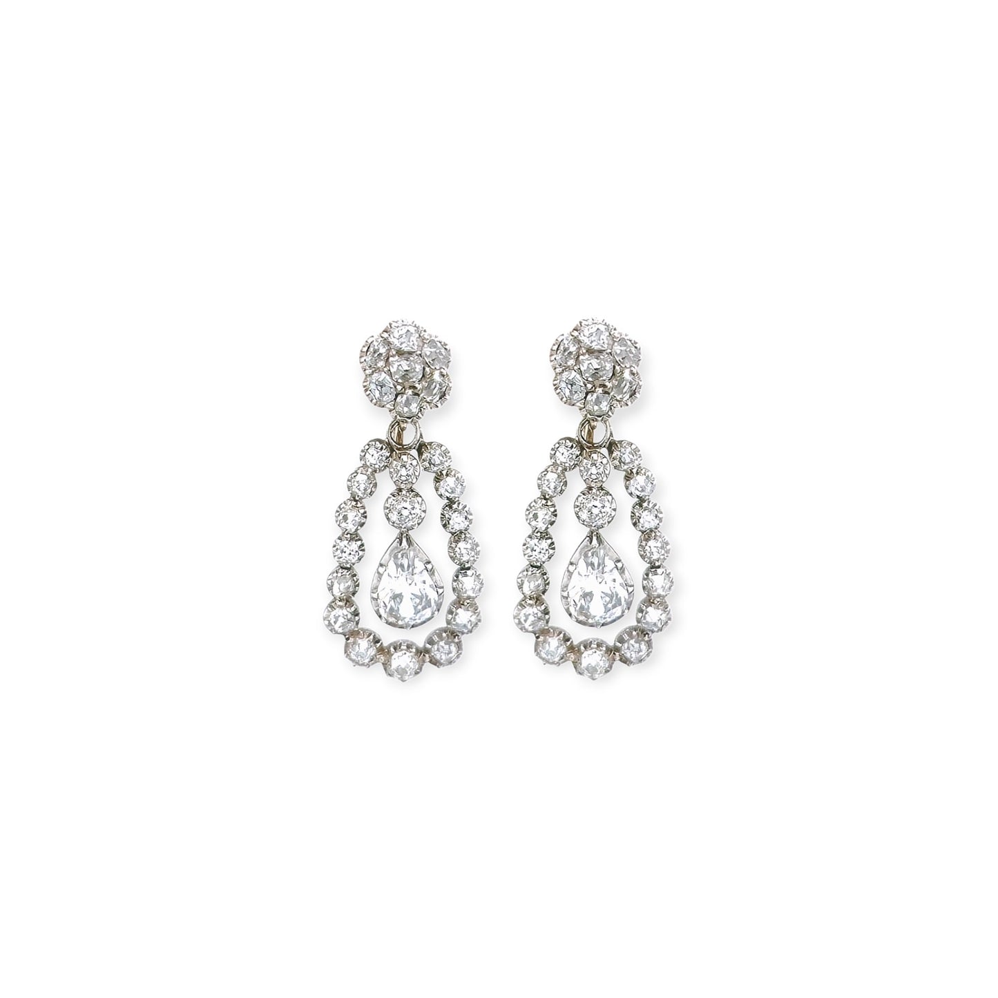 Antique Gold Diamond Drop Earrings 5.85 Carats