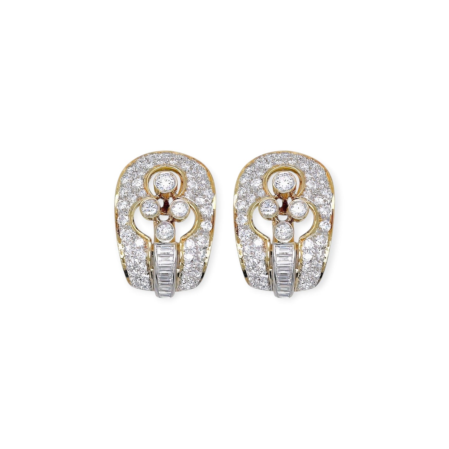 Gold Diamond Trefoil Half Hoop Earrings