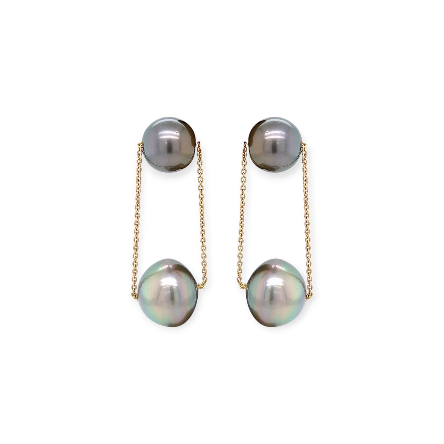Gold Tahitian Pearl Pendant Drop Earrings