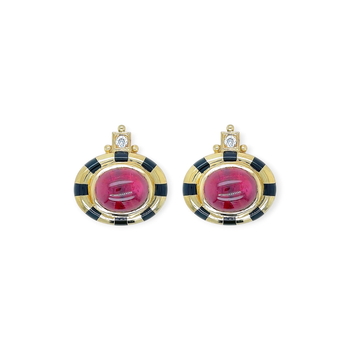 Elizabeth Gage Gold Rubellite Diamond Earrings