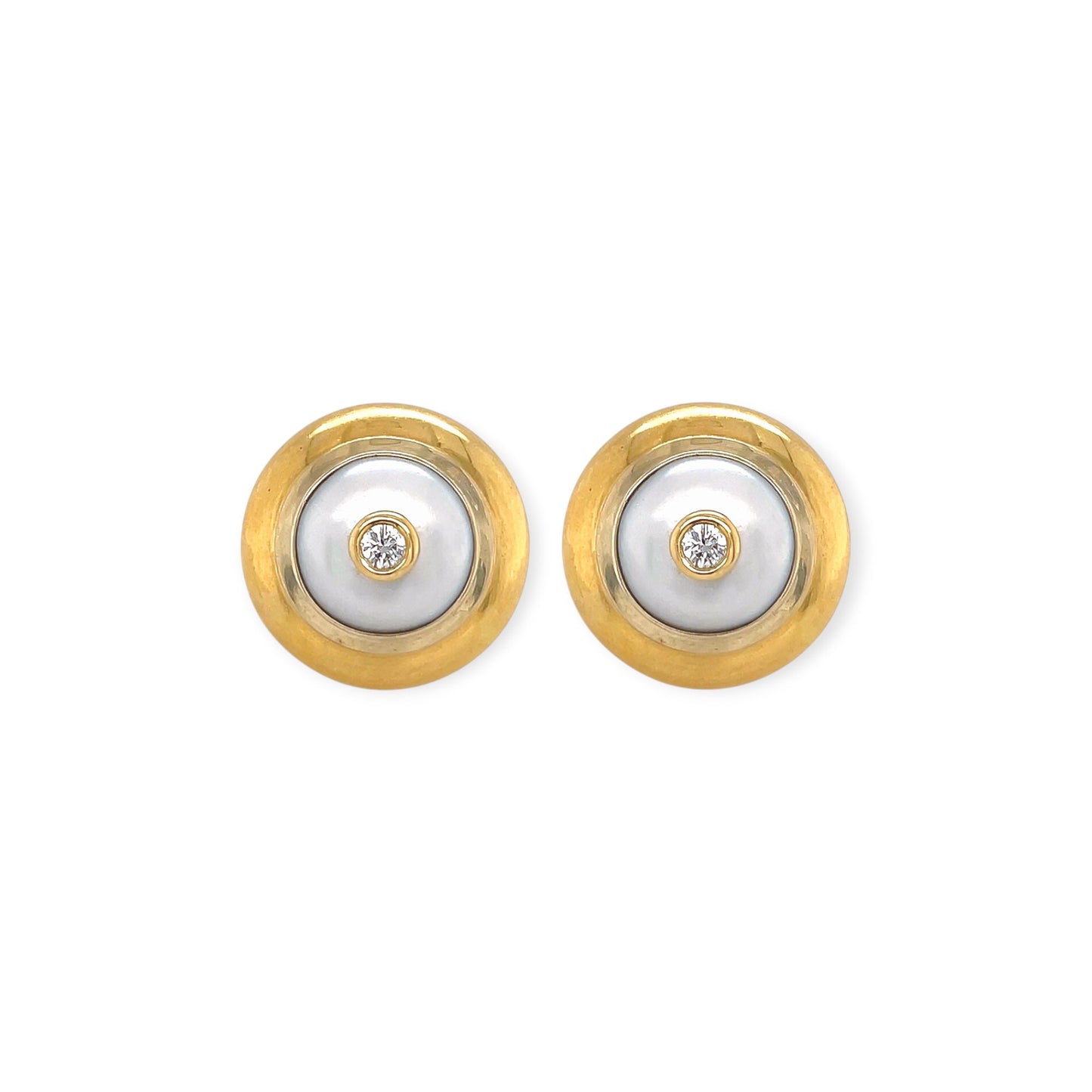 Gold Pearl Diamond Domed Earrings