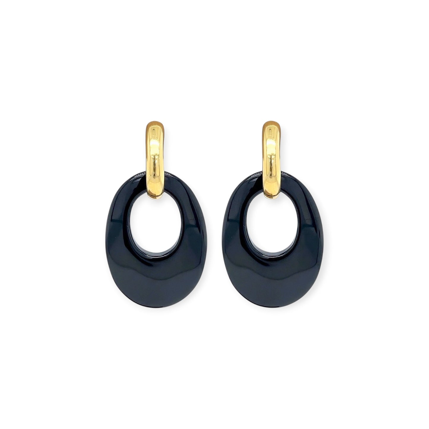 Gold Black Onyx Doorknocker Earrings
