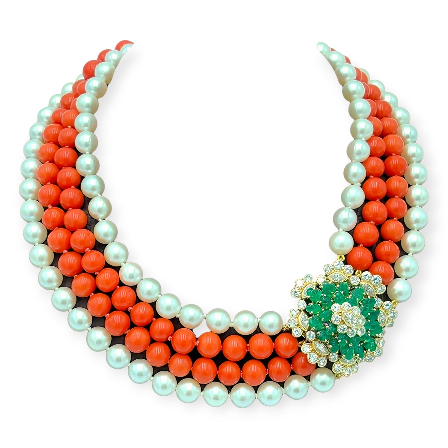 Cartier Coral Pearl Emerald Diamond Necklace