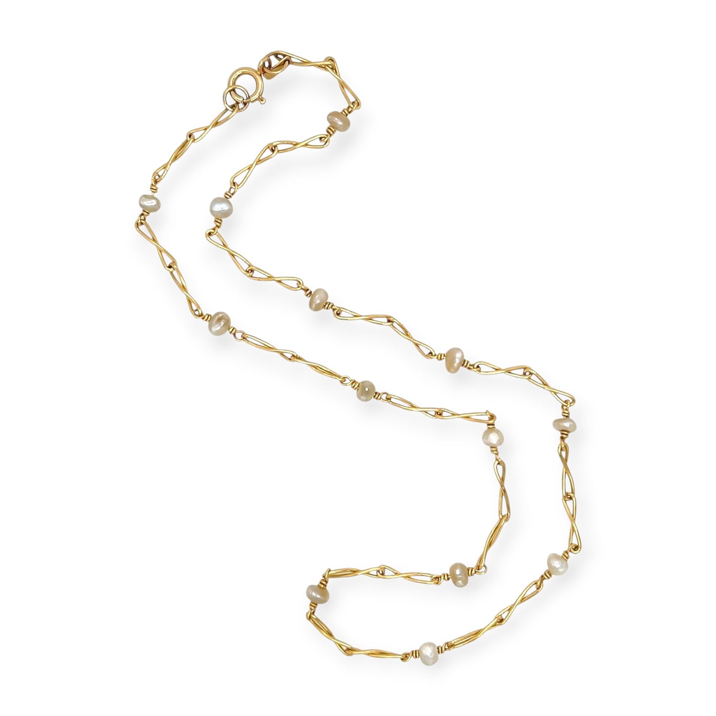 Gold Pearl Twisted Link Necklace