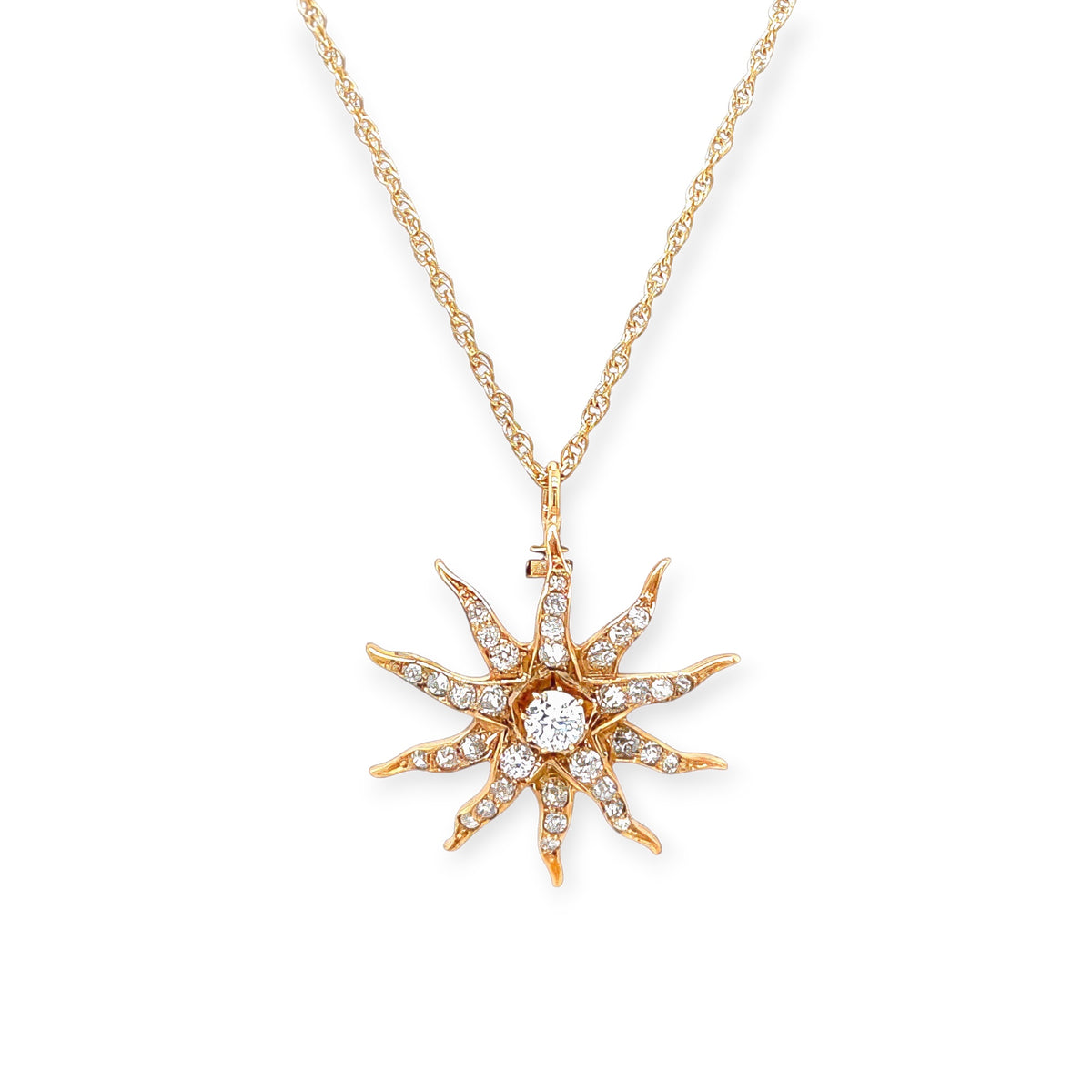 Gold Diamond Starburst Pendant Necklace
