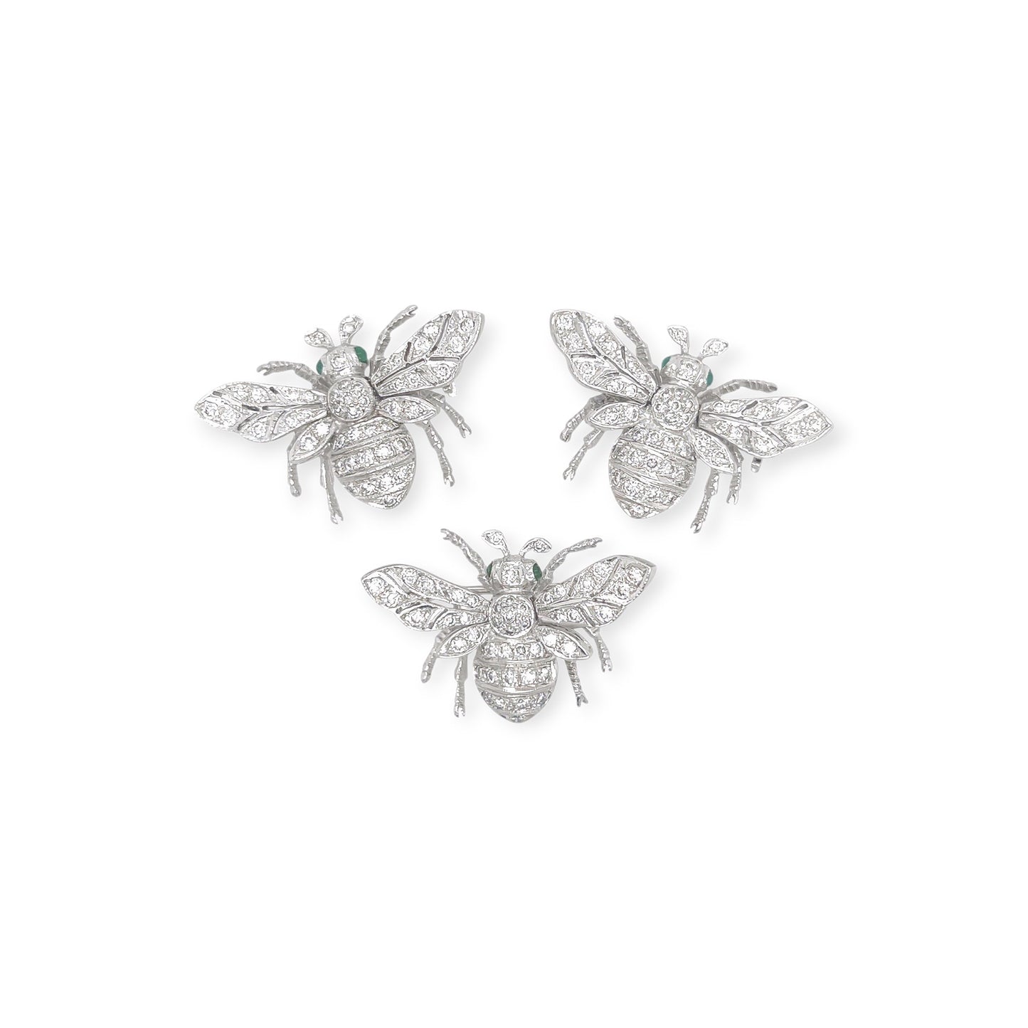 Three White Gold Diamond Bee Brooches
