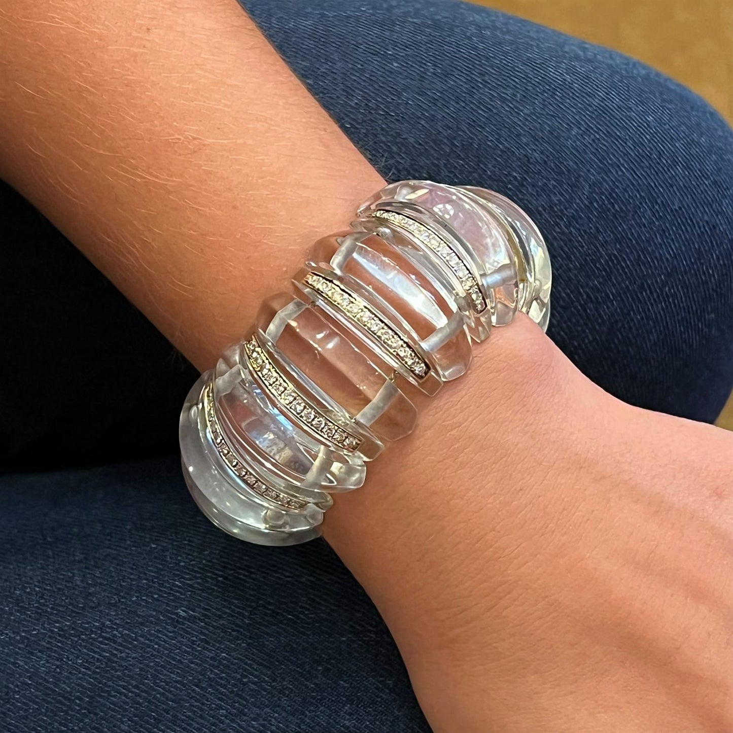Demner White Gold Rock Crystal Diamond Arc Bracelet