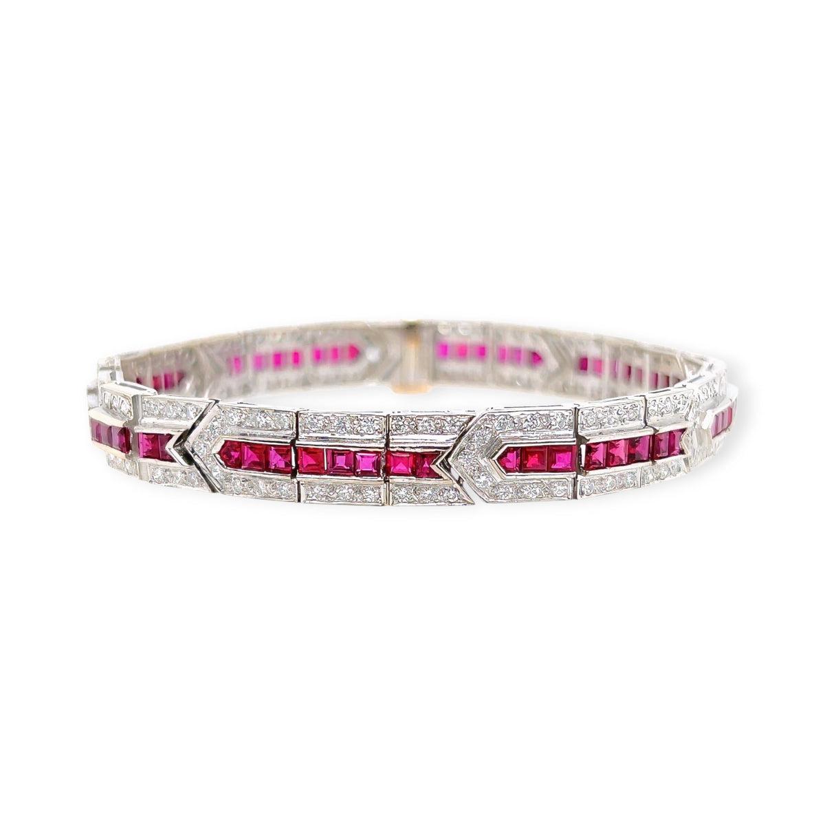 White Gold Ruby Diamond Art Deco Style Bracelet
