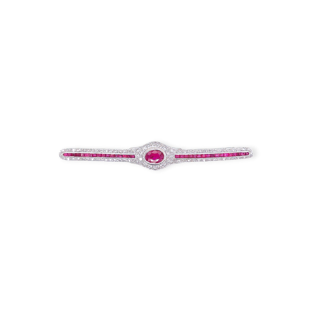 Platinum Ruby Diamond Bar Brooch
