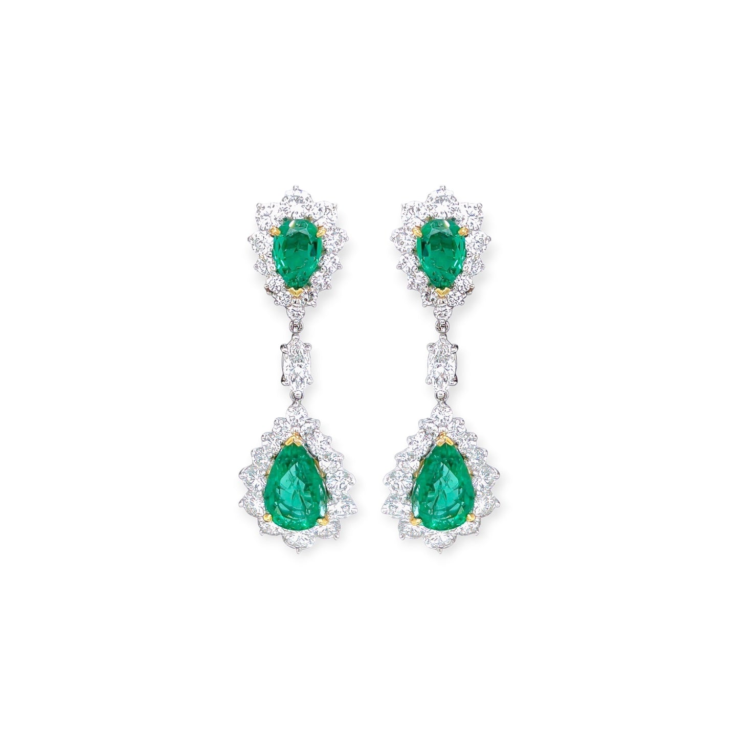 Platinum Yellow Gold Emerald Diamond Drop Earrings