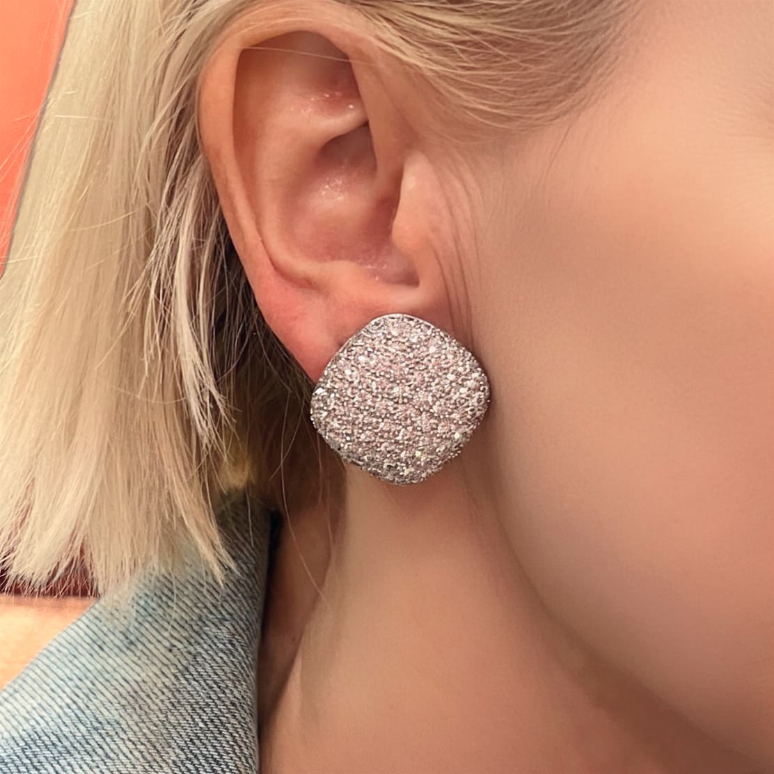 Valentin Magro Platinum Diamond Puffed Square Earrings