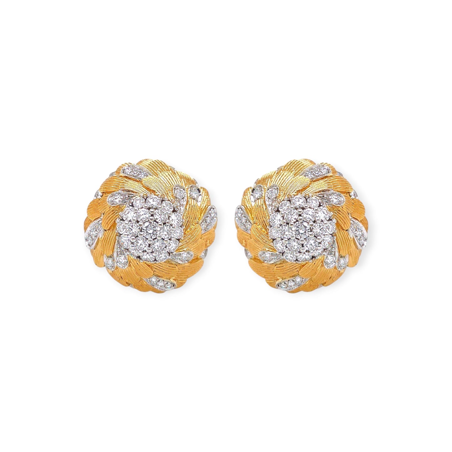 Gold Diamond Domed Foliate Earrings