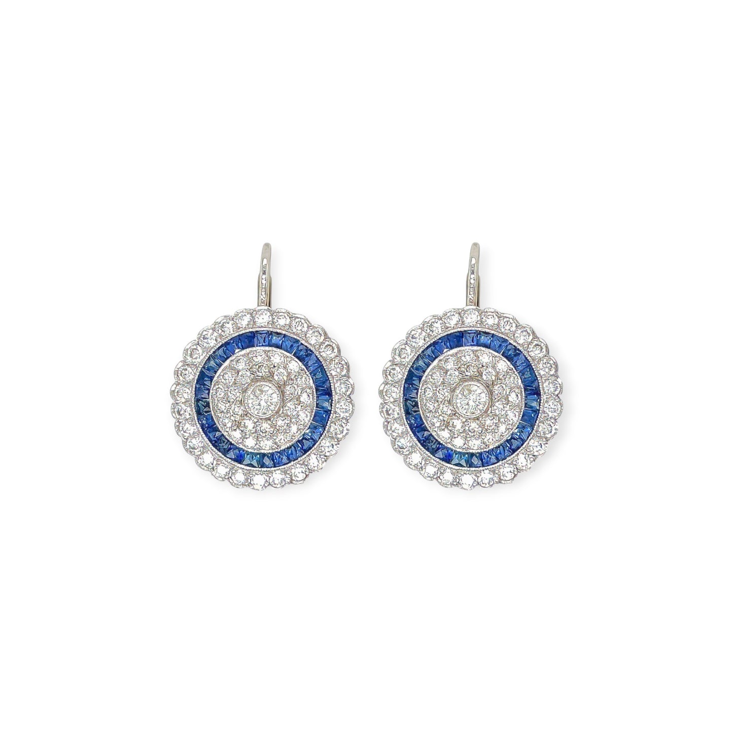 Platinum Sapphire Diamond Drop Earrings