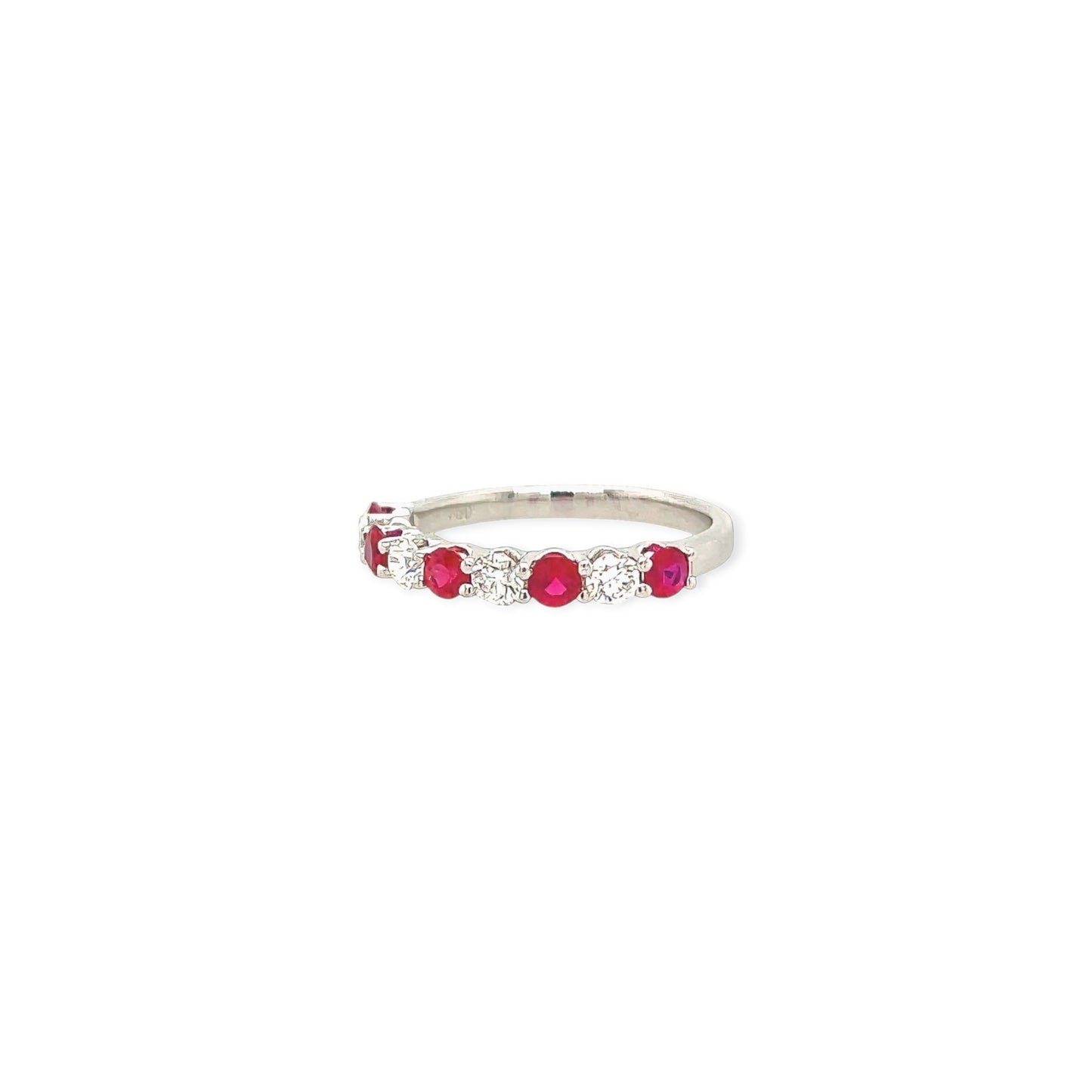 White Gold Ruby Diamond Alternating Band Ring