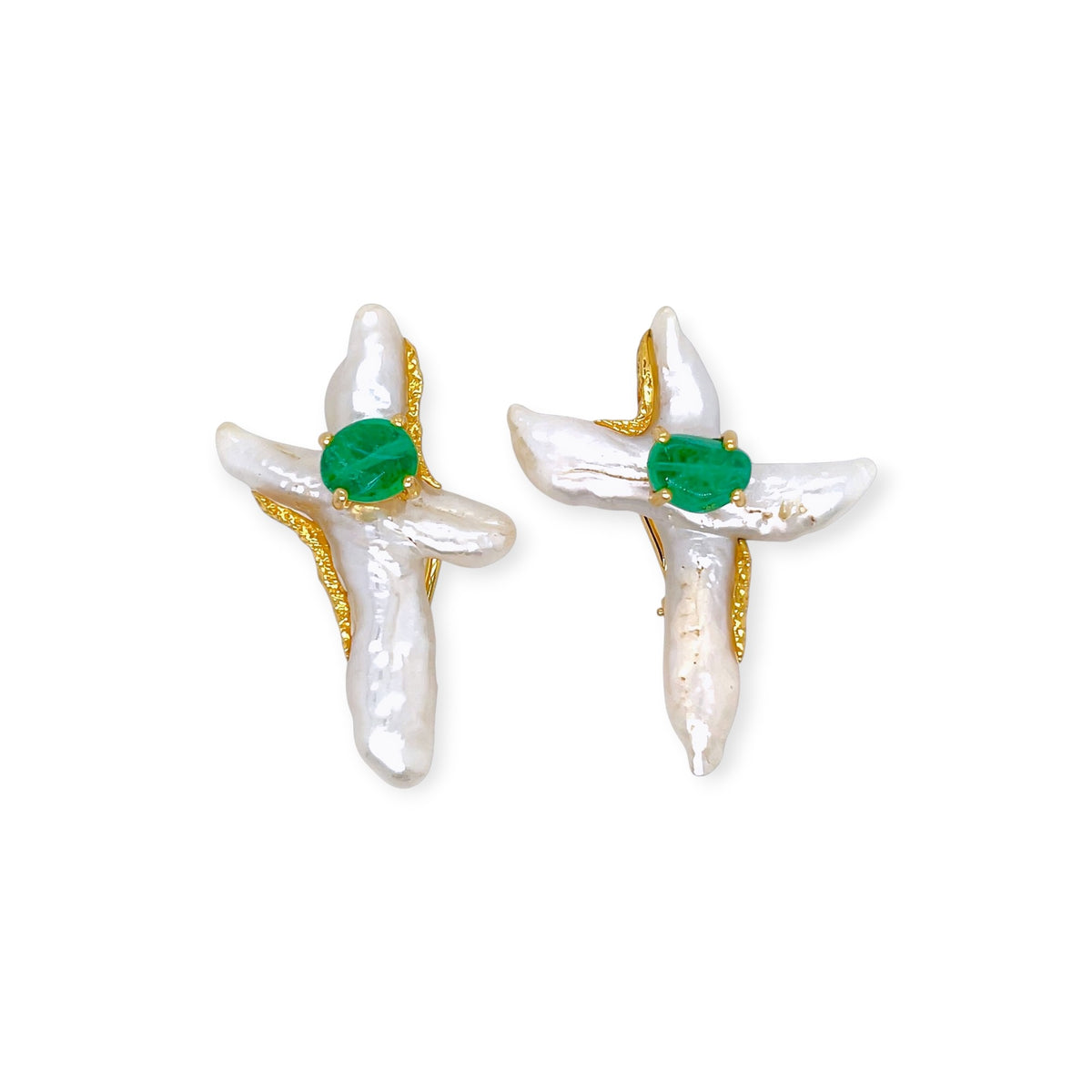 Lotus Arts de Vivre Gold Pearl Emerald Earrings