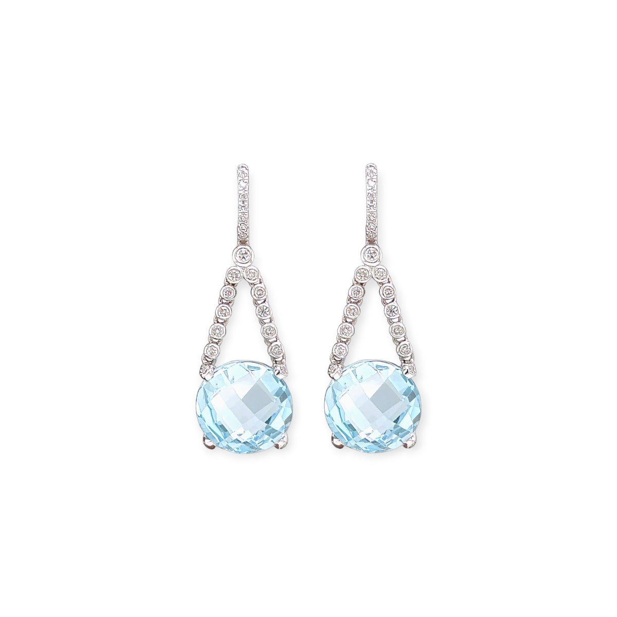 White Gold Blue Topaz Diamond Drop Earrings