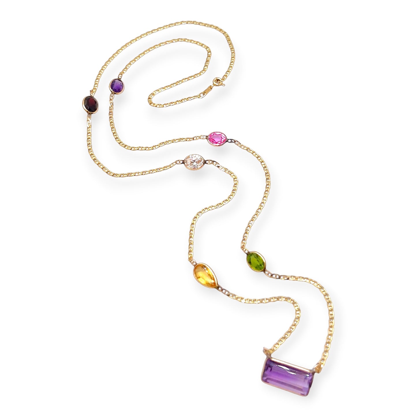Gold Multi-Gem Chain Link Necklace