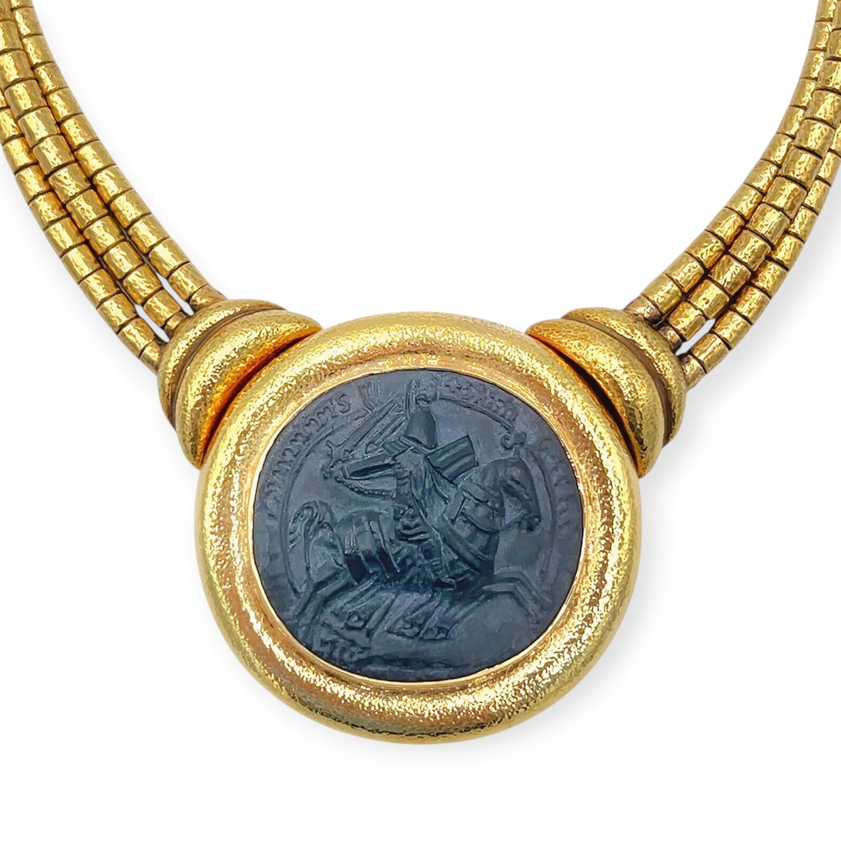 Elizabeth Gage Large Gold Carved Quartz Necklace