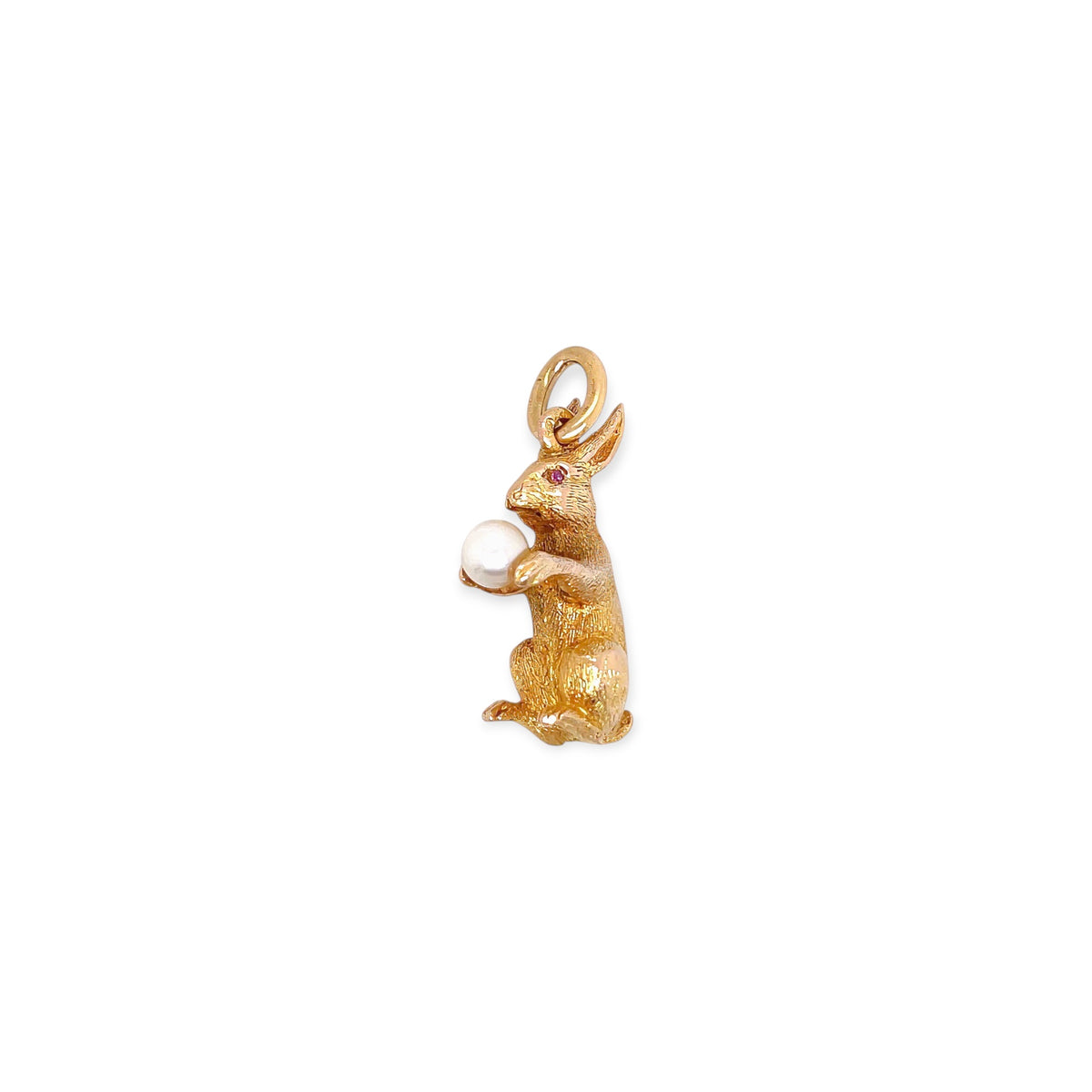 Gold Pearl Ruby Bunny Pendant