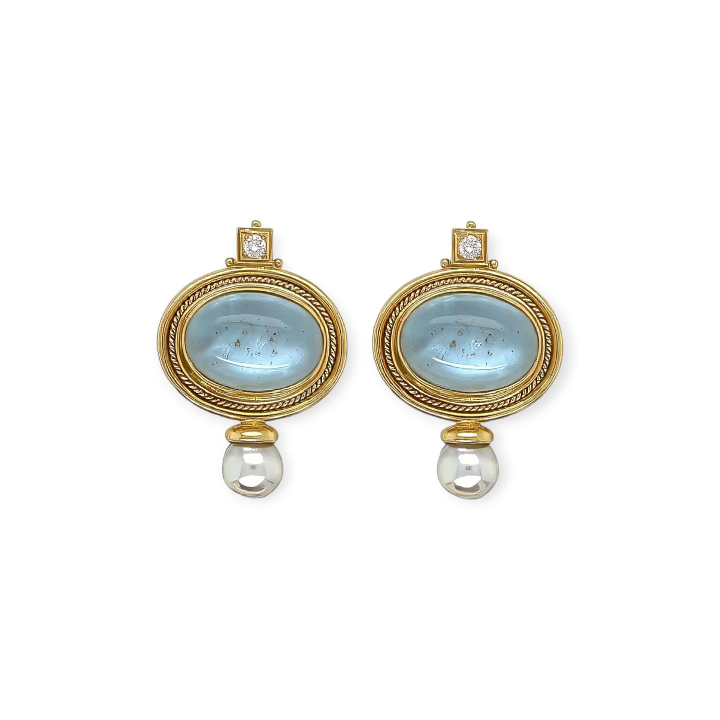 Elizabeth Gage "Valois" Aquamarine Pearl Diamond Earrings