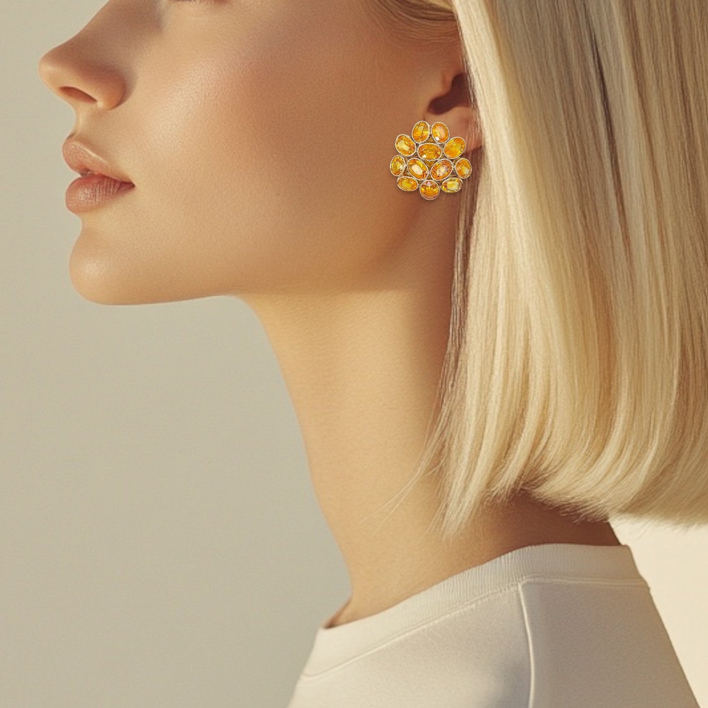 Tony White Yellow Sapphire Cluster Earrings