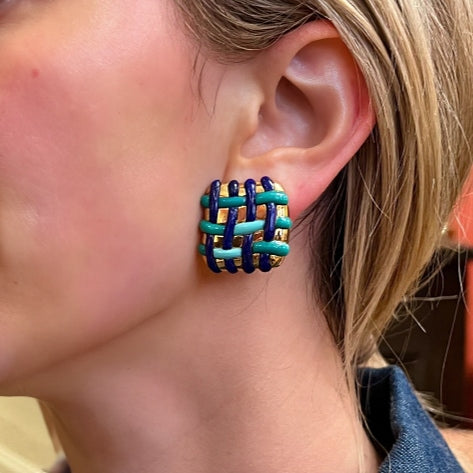 Angela Cummings Turquoise Lapis Basketweave Earrings