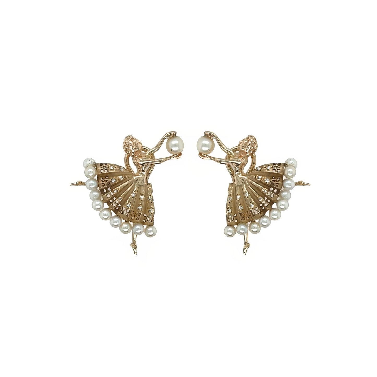 1960s Ballerina Gold Pearl Diamond Earrings