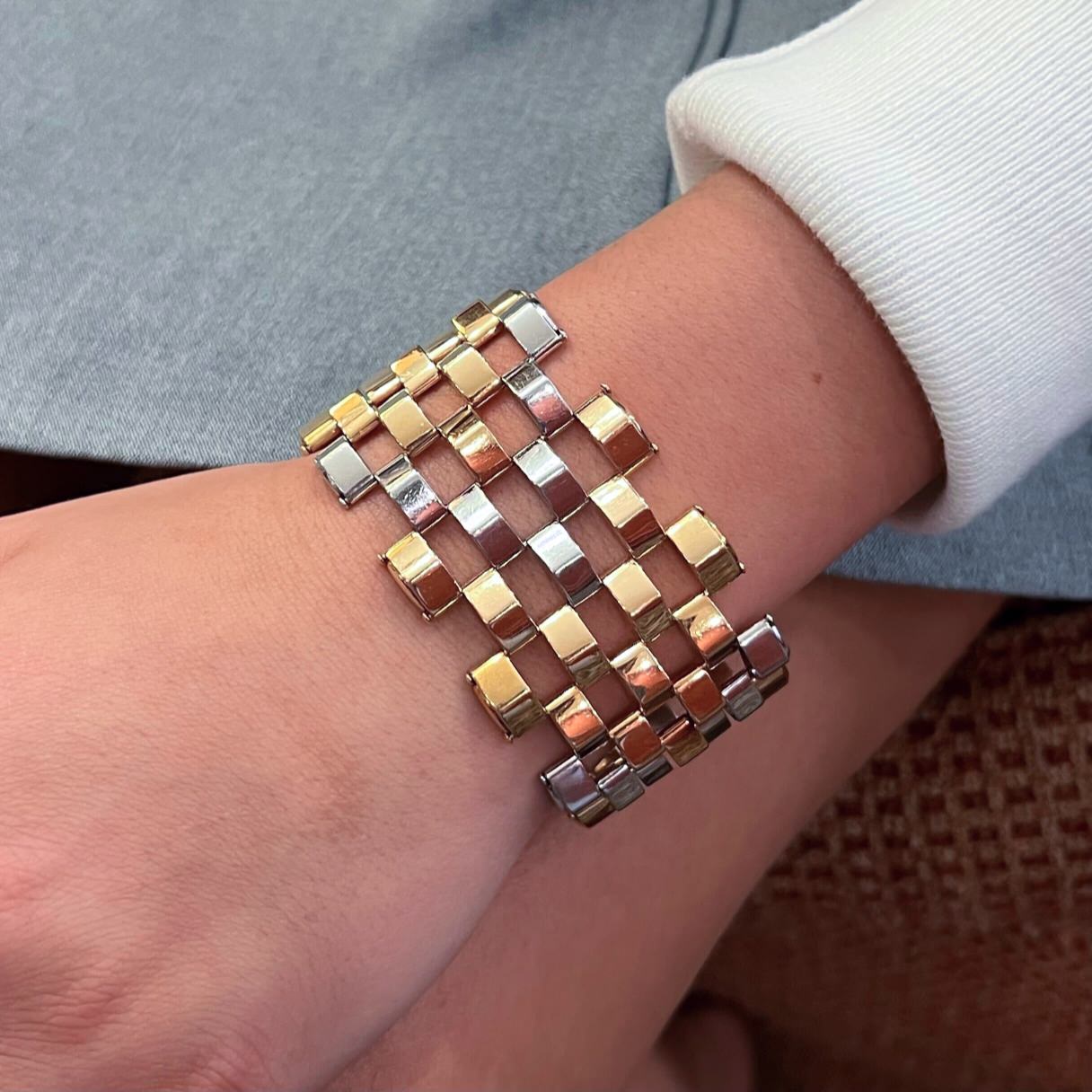 Wide Two Tone Gold Link Bracelet