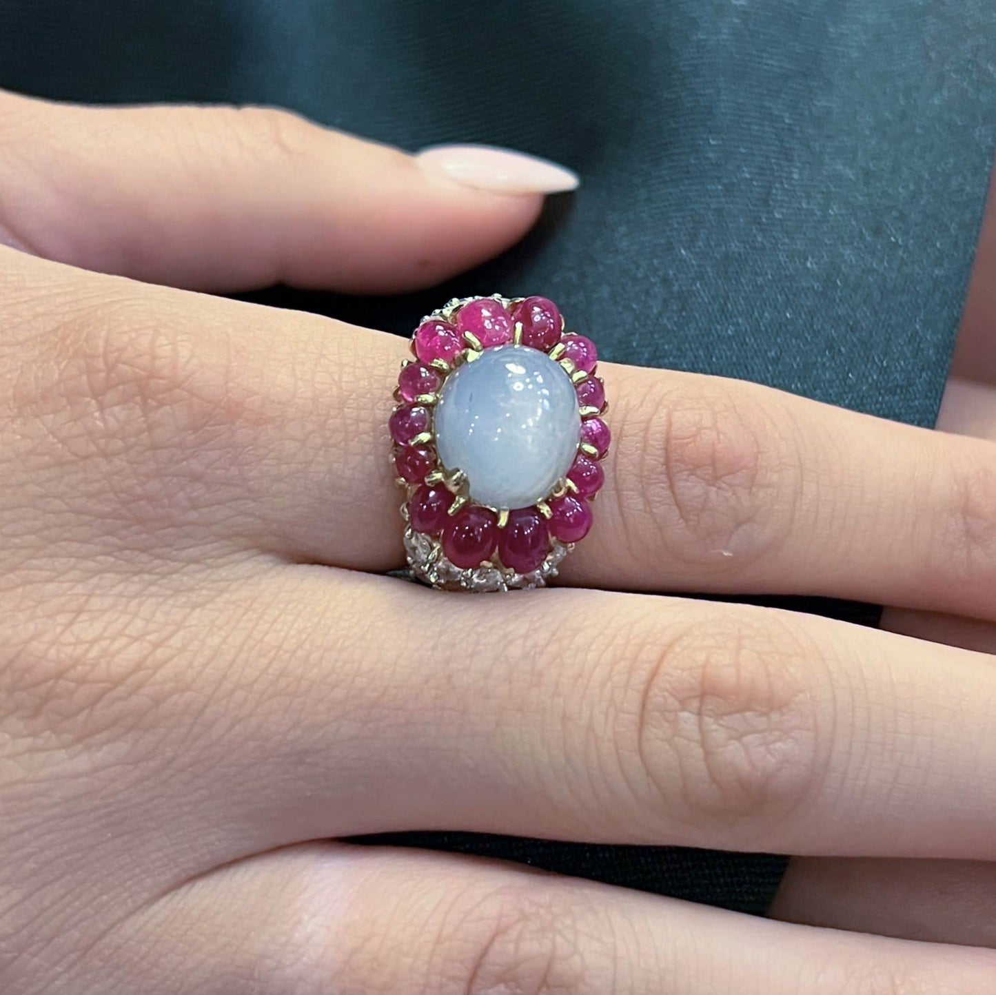 Oval Star Sapphire Ruby Diamond Ring