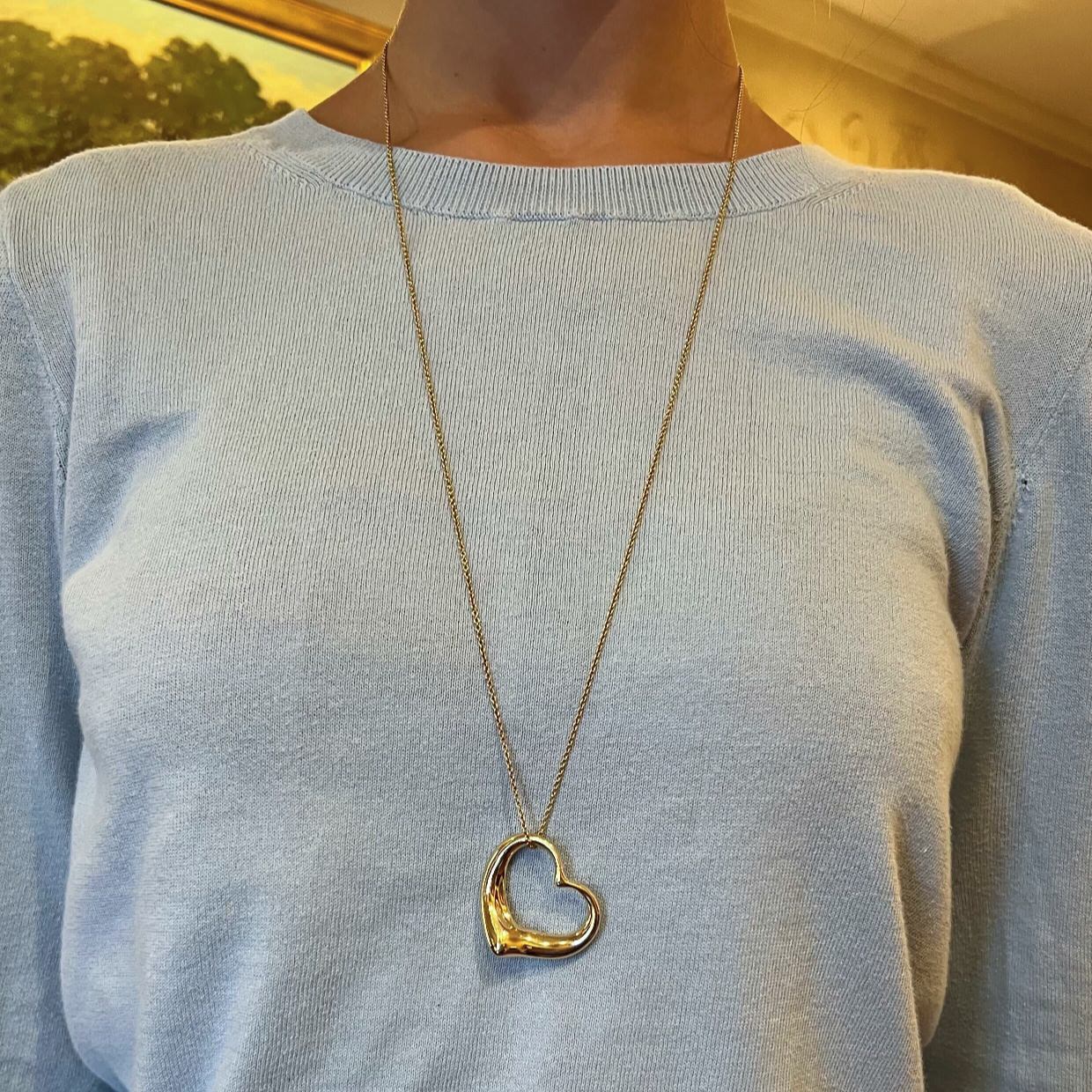 Tiffany Peretti Open Heart Gold Pendant Necklace