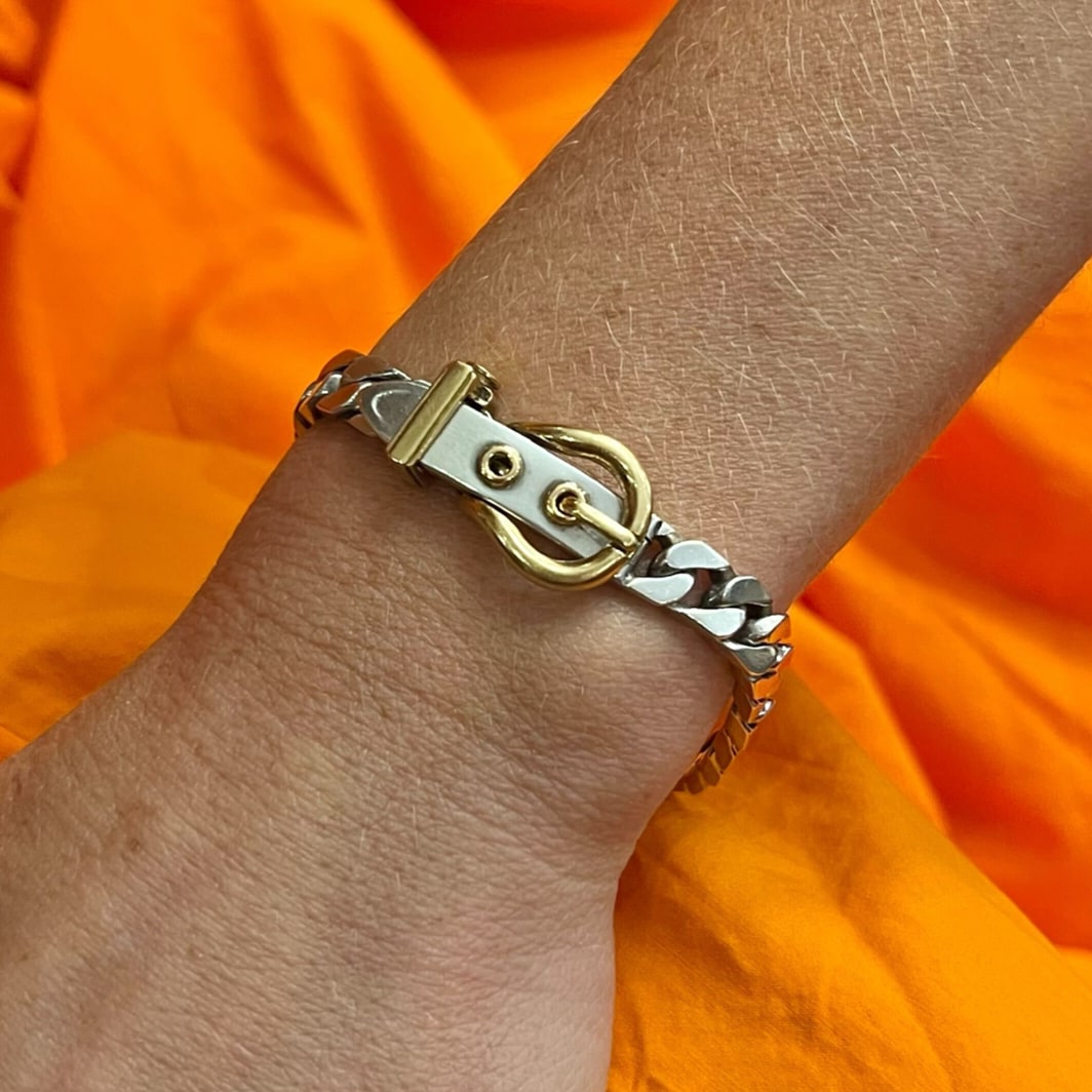 Hermes Boucle Sellier Silver Gold Link Bracelet